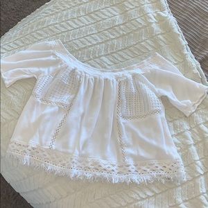Miss me white crochet off the shoulder top